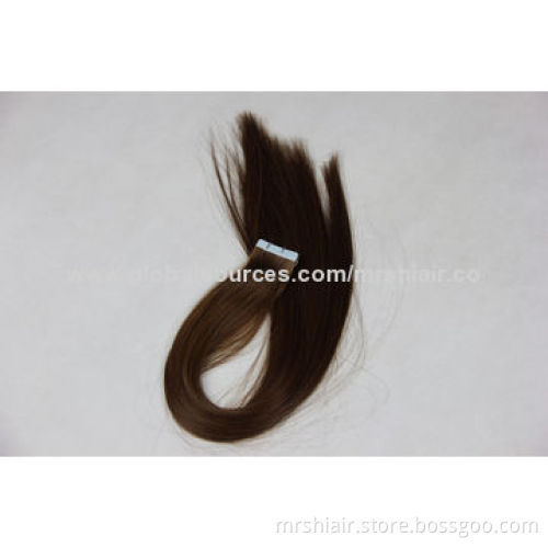 20-Inch dark brown color human virgin silk straight seamless tape weft hair extension